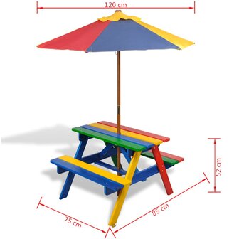 Kinderpicknicktafel met banken en parasol hout meerkleurig 7