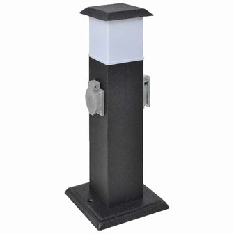 Buitenstopcontact op zuil met lamp (zwart) 1