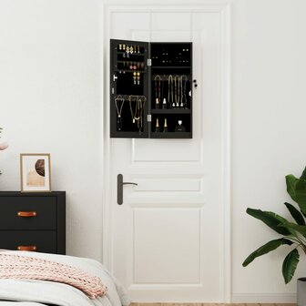 Sieradenkast met spiegel wandgemonteerd 30x8,5x67 cm zwart 3