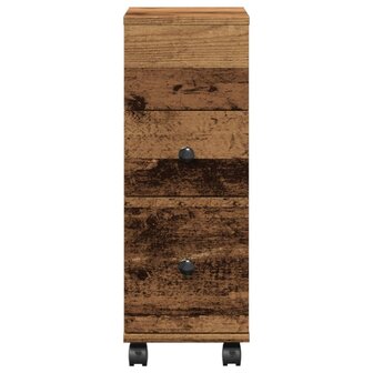 Badkamerkast smal met wielen bewerkt hout oud houtkleurig 4