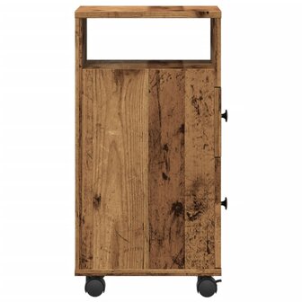 Badkamerkast smal met wielen bewerkt hout oud houtkleurig 5