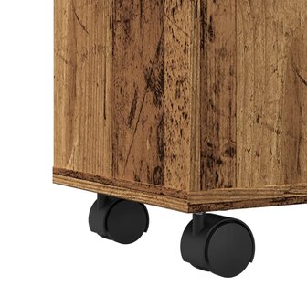 Badkamerkast smal met wielen bewerkt hout oud houtkleurig 8