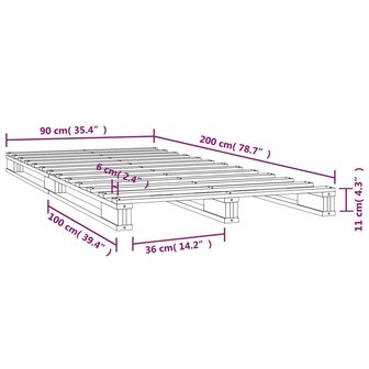 Palletbed massief grenenhout 90x200 cm 8