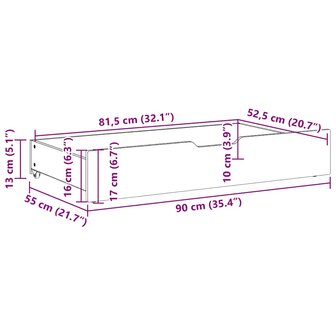 Bedlades 2 st met wieltjes 90x55x17 cm massief grenenhout 8