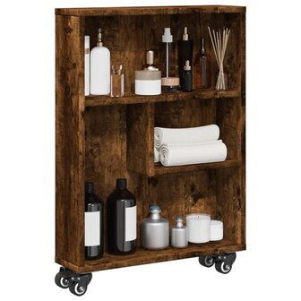 Opbergtrolley smal 48x13x68 cm bewerkt hout gerookt eikenkleur 1