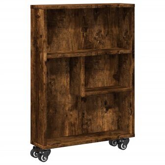 Opbergtrolley smal 48x13x68 cm bewerkt hout gerookt eikenkleur 2