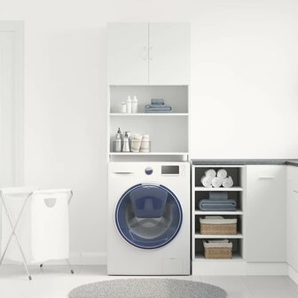 Wasmachinekast 64x24x190 cm bewerkt hout wit 4