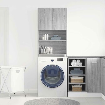 Wasmachinekast 64x24x190 cm bewerkt hout grijs sonoma eikenkl 4