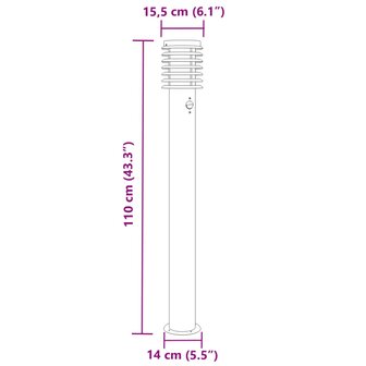Vloerlamp voor buiten met sensor 110 cm roestvrijstaal zilver 7