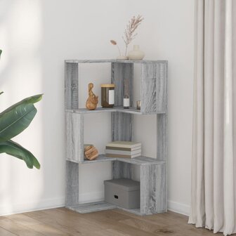 Boekenkast 3-laags hoek 50x50x102 cm bewerkt hout grijs sonoma 3