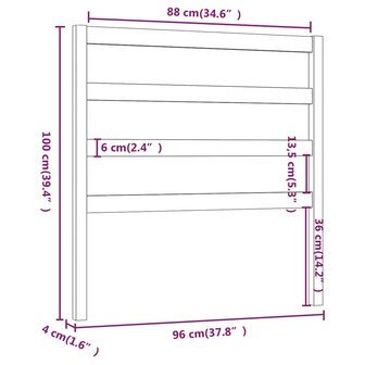 Hoofdbord 96x4x100 cm massief grenenhout grijs 6