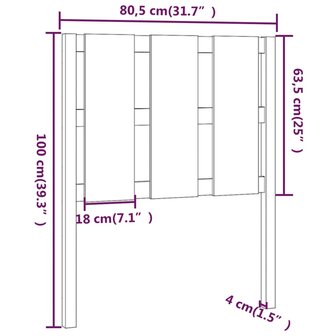 Hoofdbord 80,5x4x100 cm massief grenenhout grijs 6