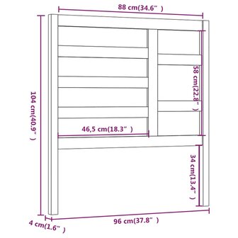 Hoofdbord 96x4x104 cm massief grenenhout zwart 6