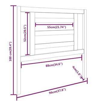Hoofdbord 96x4x100 cm massief grenenhout zwart 6