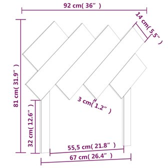Hoofdbord 92x3x81 cm massief grenenhout wit 6