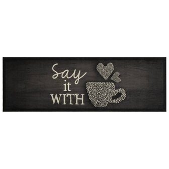 Keukenmat wasbaar kopjeprint 60x180 cm fluweel zwart 2