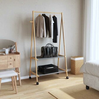 Kledingrek met schappen en wielen 96x45,5x155,5 cm bamboe 2