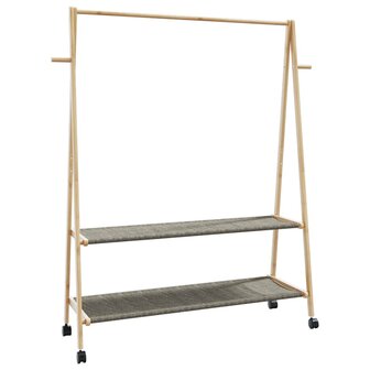 Kledingrek met schappen en wielen 132x45,5x155,5 cm bamboe 1