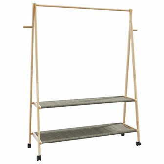 Kledingrek met schappen en wielen 132x45,5x155,5 cm bamboe 6