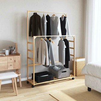 Kledingrek met schappen en wielen 90x35x155 cm bamboe 2