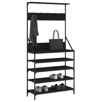 Kledingrek met schoenenrek 90x34x184 cm zwart 3