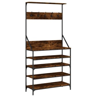 Kledingrek met schoenenrek 90x34x184 cm gerookt eikenkleurig 2