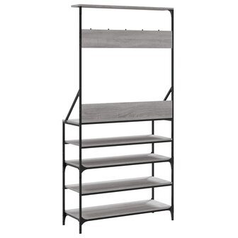 Kledingrek met schoenenrek 90x34x184 cm grijs sonoma eikenkleur 6