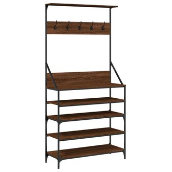 Kledingrek met schoenenrek 90x34x184 cm bruin eikenkleur 2