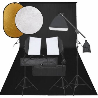 Fotostudioset met verlichtingsset, achtergrond en reflector 1