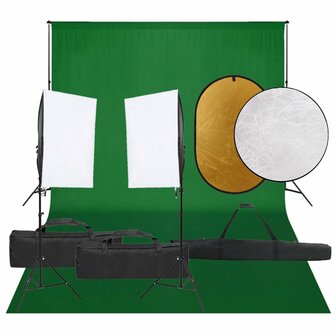 Fotostudioset met verlichtingsset, achtergrond en reflector 1