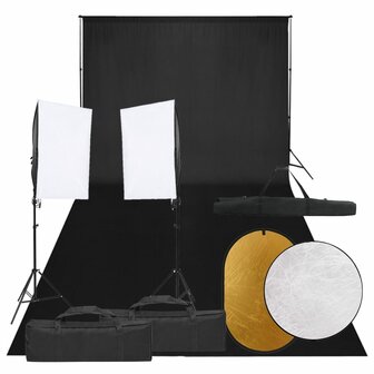 Fotostudioset met verlichtingsset, achtergrond en reflector 1