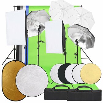 Fotostudioset met verlichtingsset, achtergrond en reflector 1