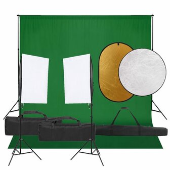 Fotostudioset met verlichtingsset, achtergrond en reflector 1