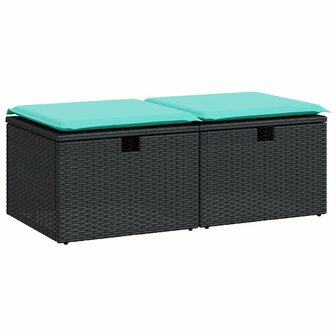 2-delige Loungeset met kussens poly rattan acacia zwart 2