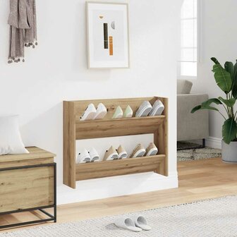 Wandschoenenkast 80x18x60 cm bewerkt hout artisanaal eikenkleur 1