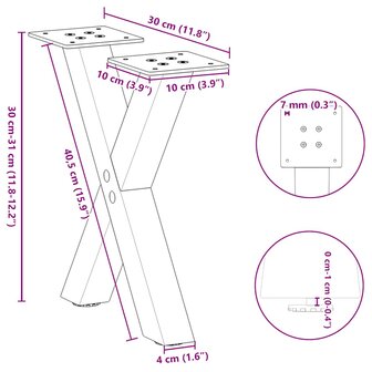Salontafelpoten 2 st X-vormig 30x(30-31) cm staal zwart 9