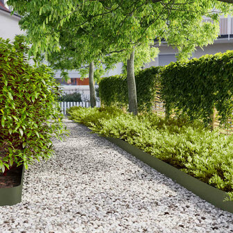 Gazonranden 10 st 15x103 cm koudgewalst staal olijfgroen 1