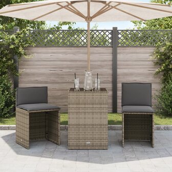 3-delige Bistroset met kussens poly rattan grijs 3