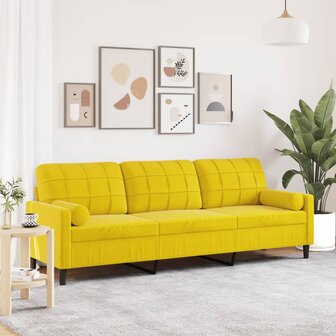 3-zitsbank met sierkussens 210 cm fluweel geel 1