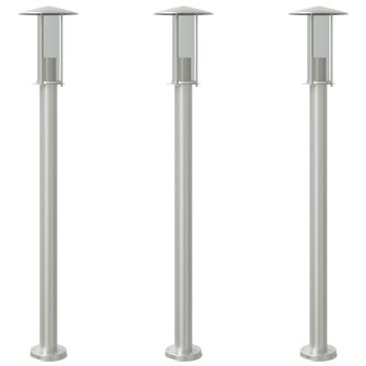 Vloerlamp voor buiten 3 st 100 cm roestvrij staal zilverkleurig 2