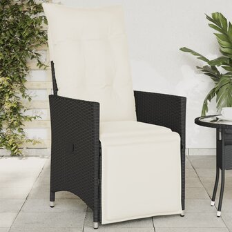 Tuinstoel verstelbaar met kussens poly rattan zwart 1
