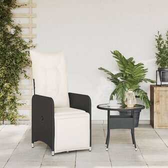 Tuinstoel verstelbaar met kussens poly rattan zwart 3