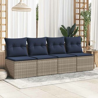 2-delige Loungeset met kussens poly rattan acacia grijs 3