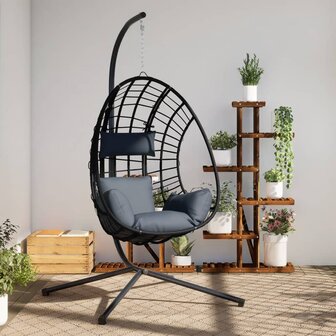Hangstoel met standaard rattan en staal antracietkleurig 1