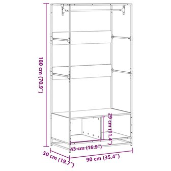 Kledingkast 90x50x180 cm bewerkt hout gerookt eikenkleurig 9