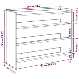 Schoenenrek 80x25x62 cm bewerkt hout betongrijs 9