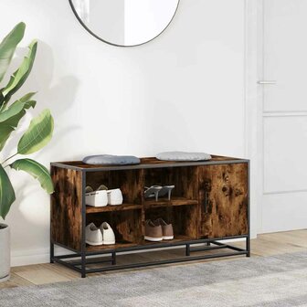 Schoenenbank 100x40x53,5cm bewerkt hout en metaal gerookt eiken 3