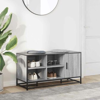 Schoenenbank 100x40x53,5 cm bewerkt hout en metaal grijs sonoma 3