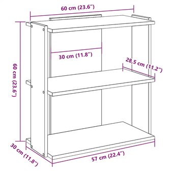 Boekenkast 3-laags 60x30x60 cm bewerkt hout betongrijs 9