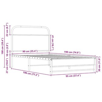 Bedframe zonder matras bewerkt hout sonoma eikenkleur 90x190 cm 9